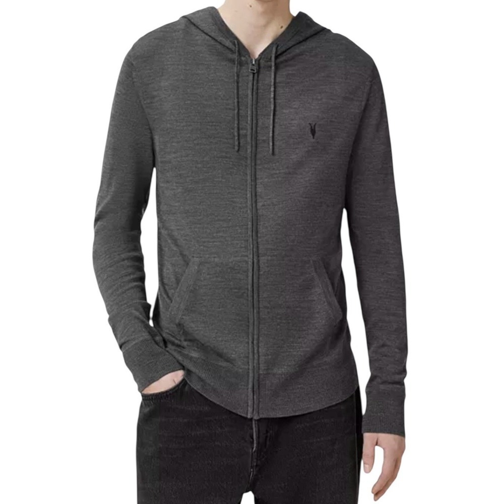 AllSaints Mode Gray Full Zip Hoodie Mens Small 100%‎ Merino Wool Designer NWOT